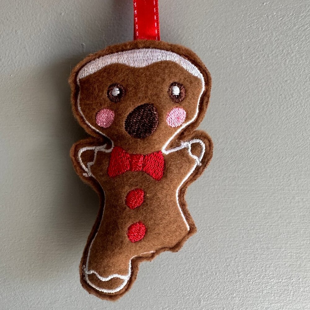 Embroidered Gingerbread Man Christmas Ornament || Handmade